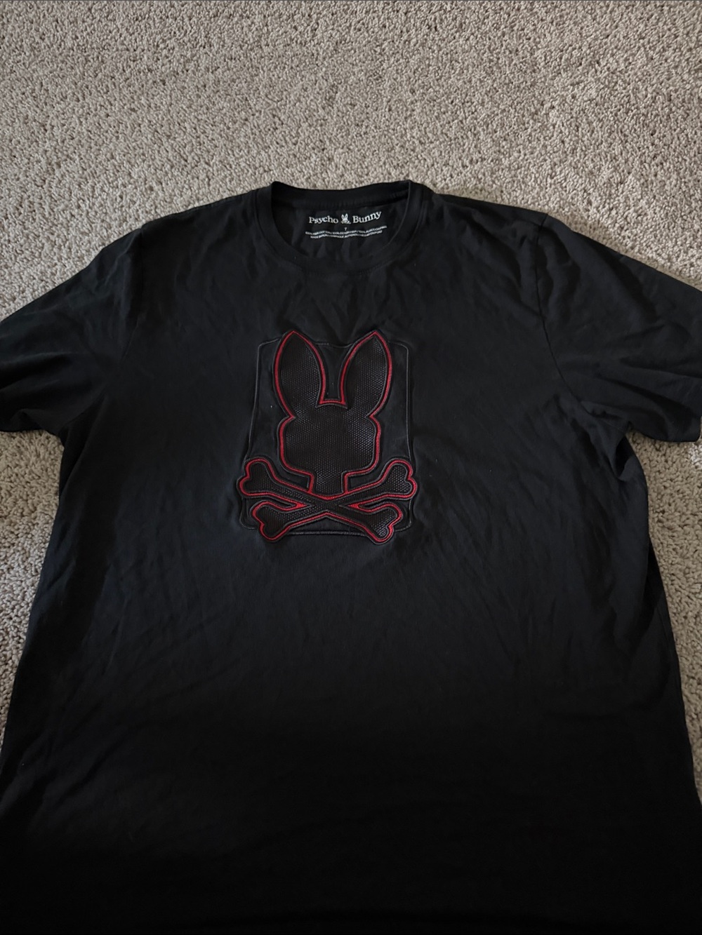 Psycho Bunny Black Short Sleeve Tee with Red Trim Logo